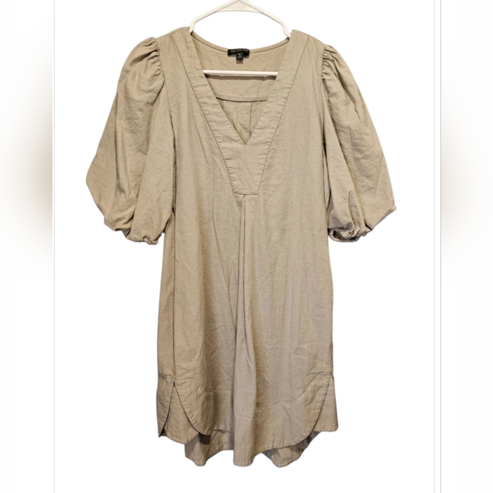 For Cynthia Linen Dress Women's Small Beige Neutral Anthro Boho Peasant Hippie